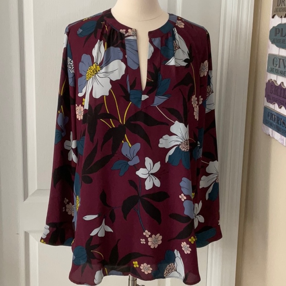 Loft Floral Long Sleeve Blouse Size Large